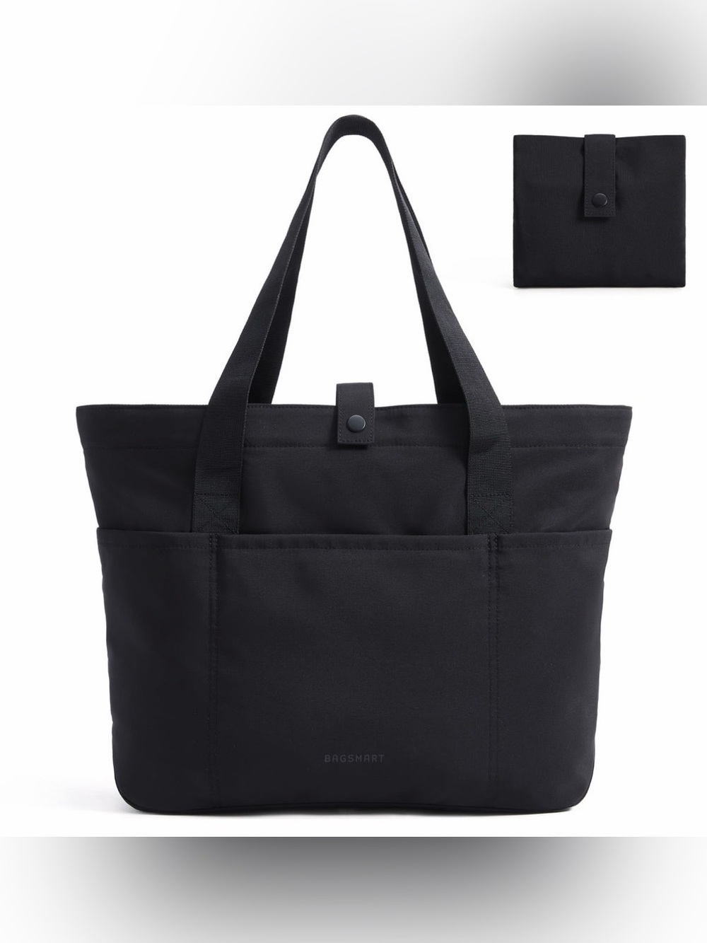 BAGSMART Tote Bag Women, Foldable Tote Bag ZipperTravel Large Shoulder Black